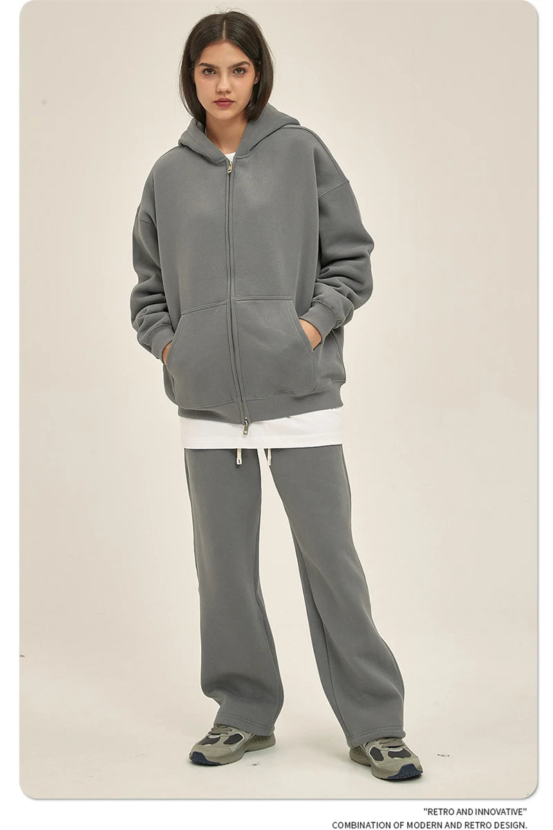 ZODF New Men Double Headed Zipper Fleece Hoodies Unisex Loose Basic Solid Warm Hooded Sweatshirts Coats For Winter HY0633 Padilla Innovations LLC