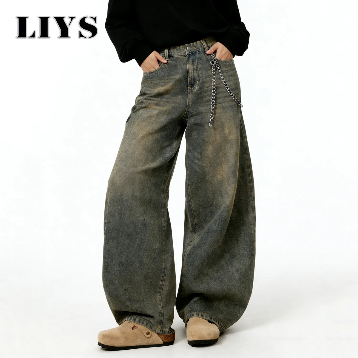 LIYS Men’s Retro Baggy Wide-Leg Jeans