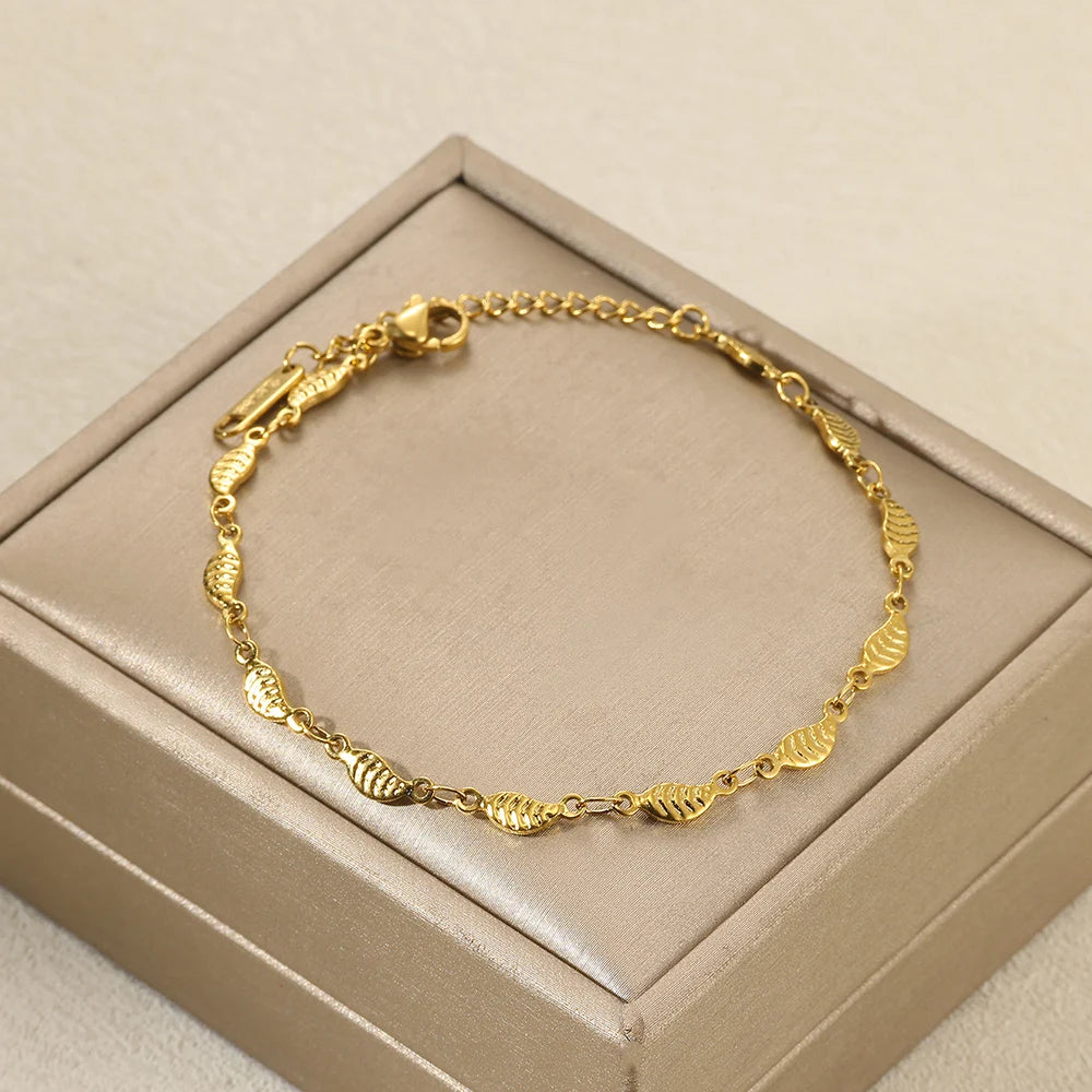 Women’s Stainless Steel Leaf & Heart Anklet