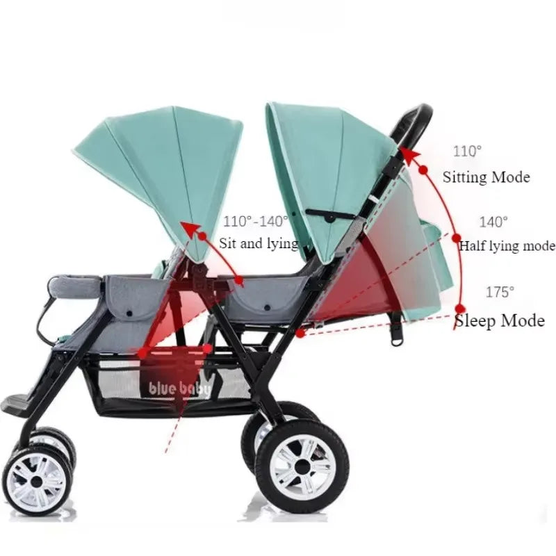 Foldable Tandem Double Baby Stroller