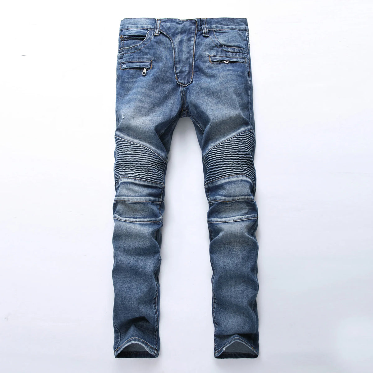 Men’s Patchwork Slim-Fit Motorcycle Jeans