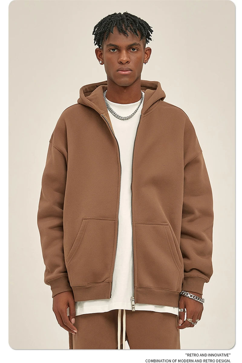 ZODF New Men Double Headed Zipper Fleece Hoodies Unisex Loose Basic Solid Warm Hooded Sweatshirts Coats For Winter HY0633 Padilla Innovations LLC