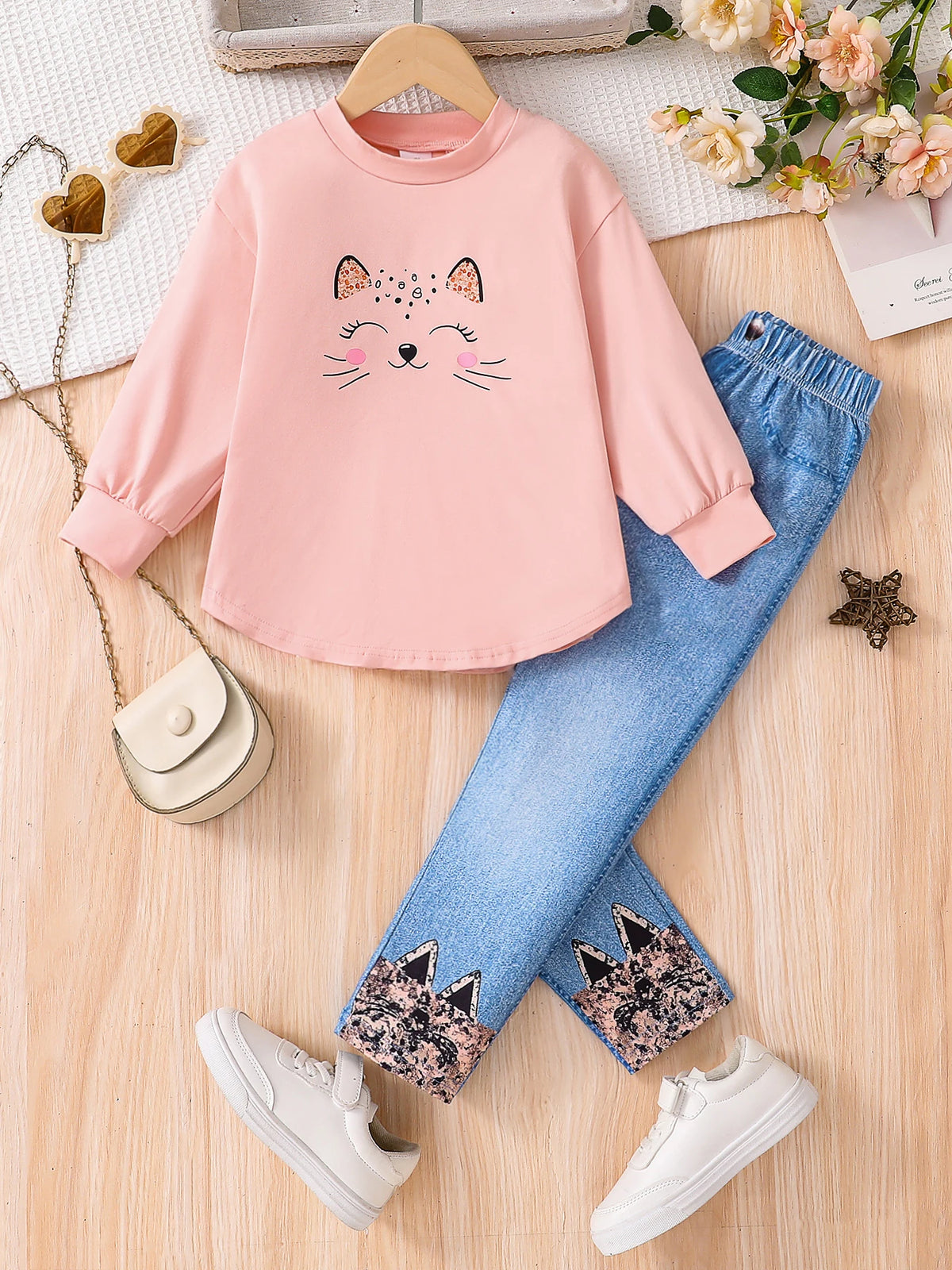 Girls’ Pink Cartoon 2-Piece Top & Pants Set