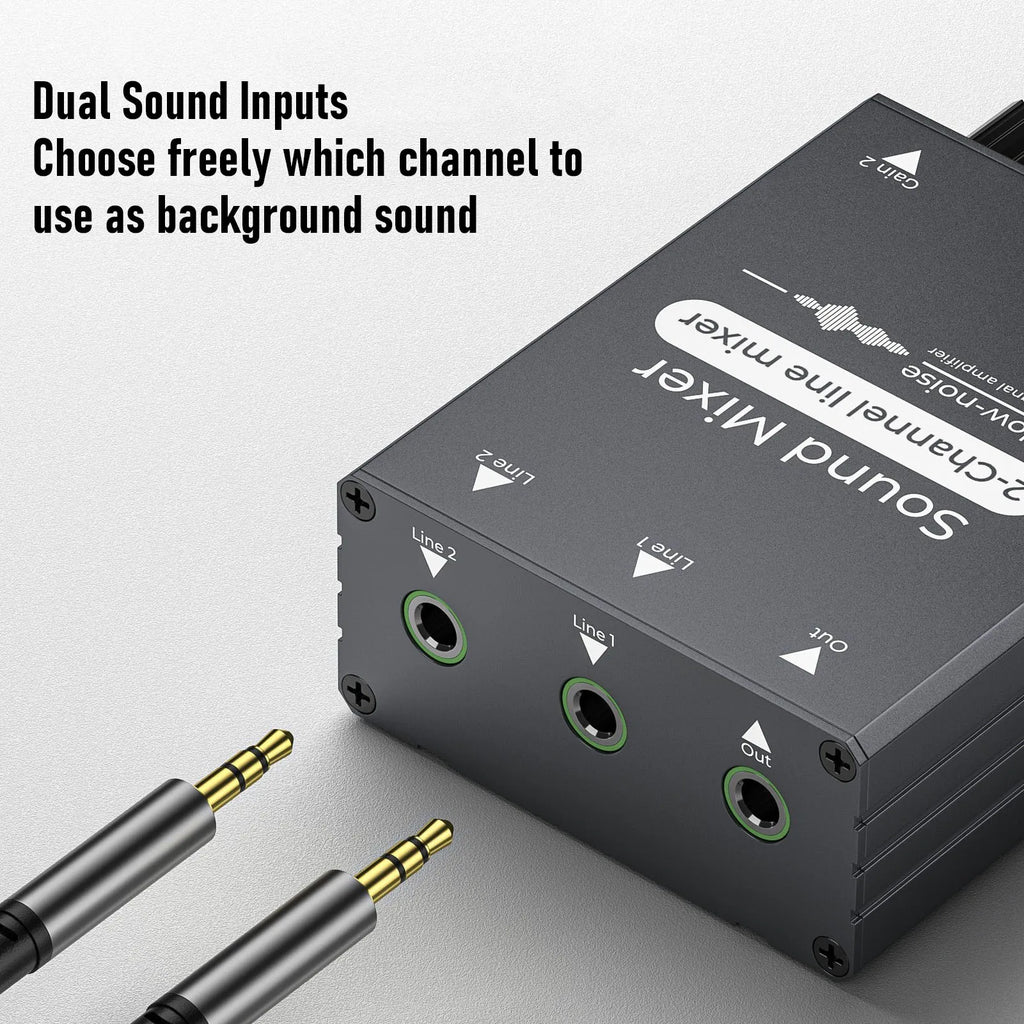 Mezclador de audio de 2 canales de 3.5 mm con control de volumen doble