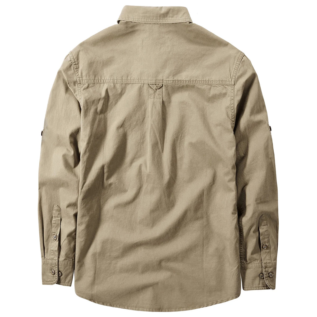 Camisa cargo de manga larga en mezcla de algodón para hombre – Tallas extendidas