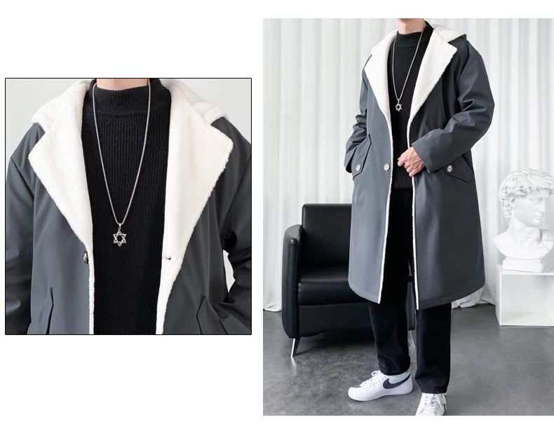 Men’s Hooded Long Trench Coat – Wool-Lined