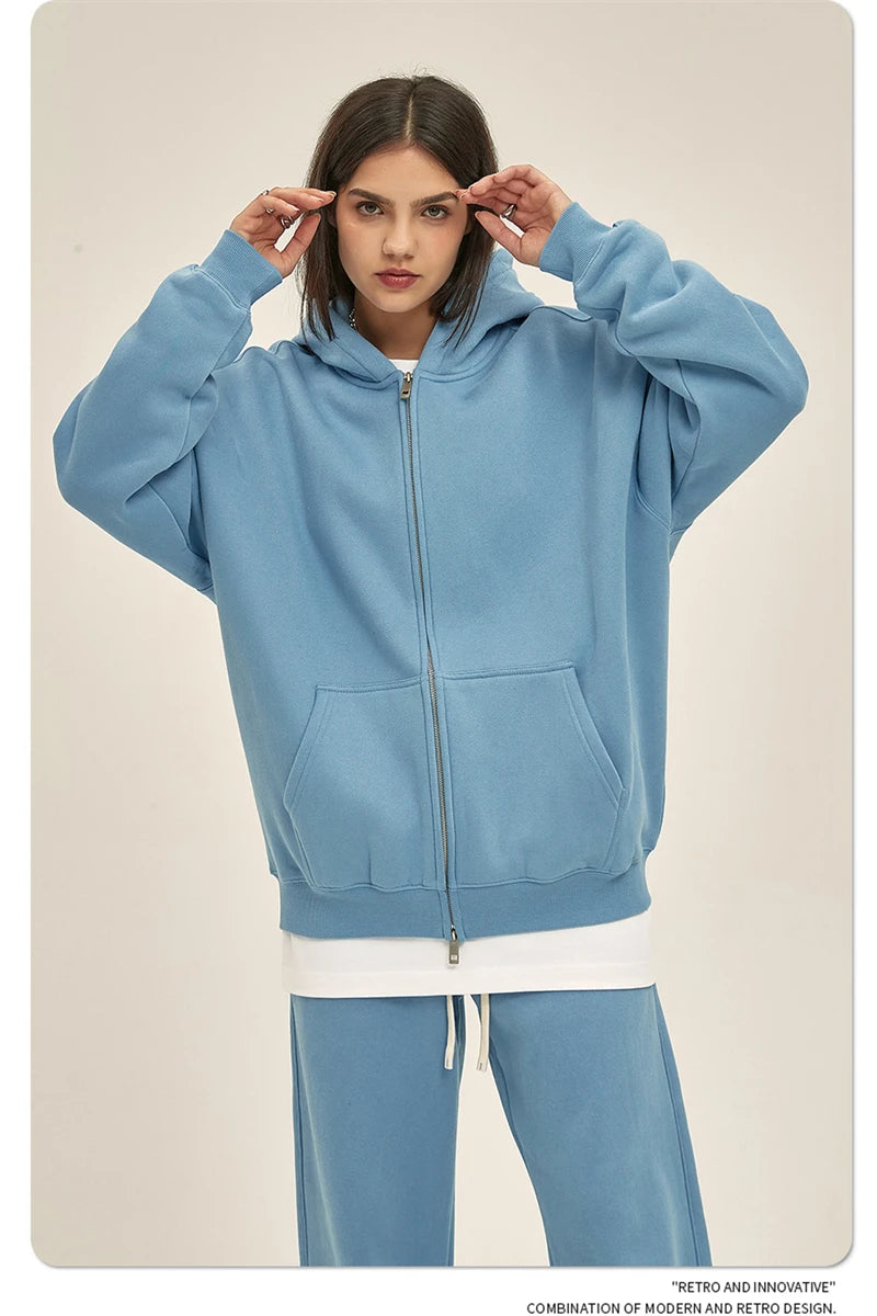 ZODF New Men Double Headed Zipper Fleece Hoodies Unisex Loose Basic Solid Warm Hooded Sweatshirts Coats For Winter HY0633 Padilla Innovations LLC