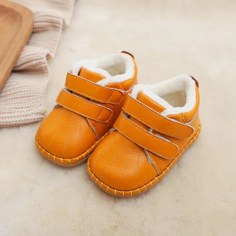 Autumn Winter Baby Girls Boys Genuine Leather Snow Boots Warm Plush Outdoor Infant Toddler Shoes Soft Bottom Kids Children Shoes