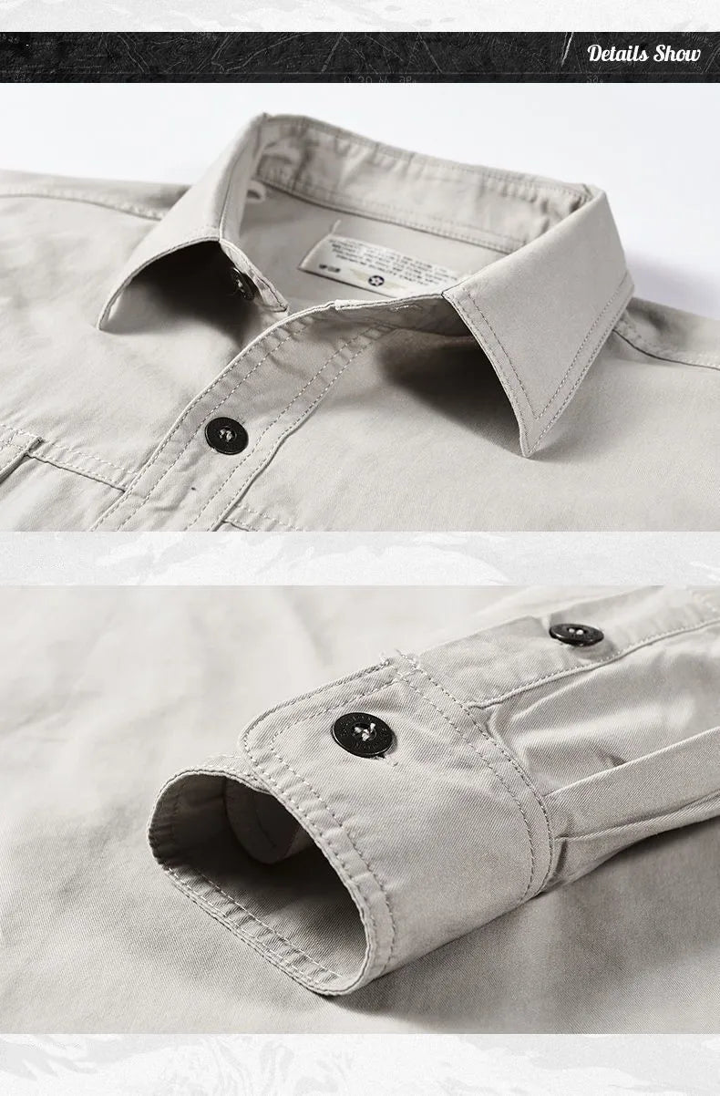 Camisa cargo de manga larga en mezcla de algodón para hombre – Tallas extendidas