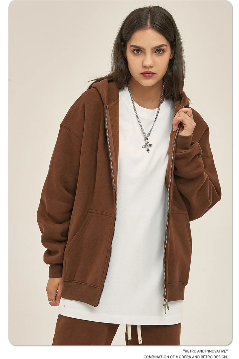 ZODF New Men Double Headed Zipper Fleece Hoodies Unisex Loose Basic Solid Warm Hooded Sweatshirts Coats For Winter HY0633 Padilla Innovations LLC