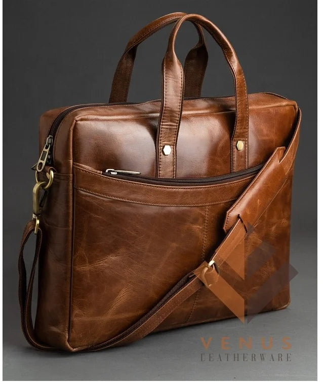 Genuine Leather Business Briefcase & Messenger Bag