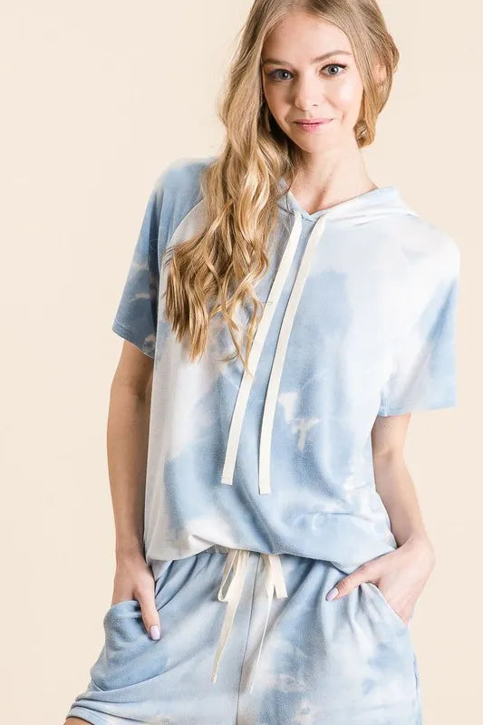 Blue tie-dye French terry hoodie and bottoms set, view 5