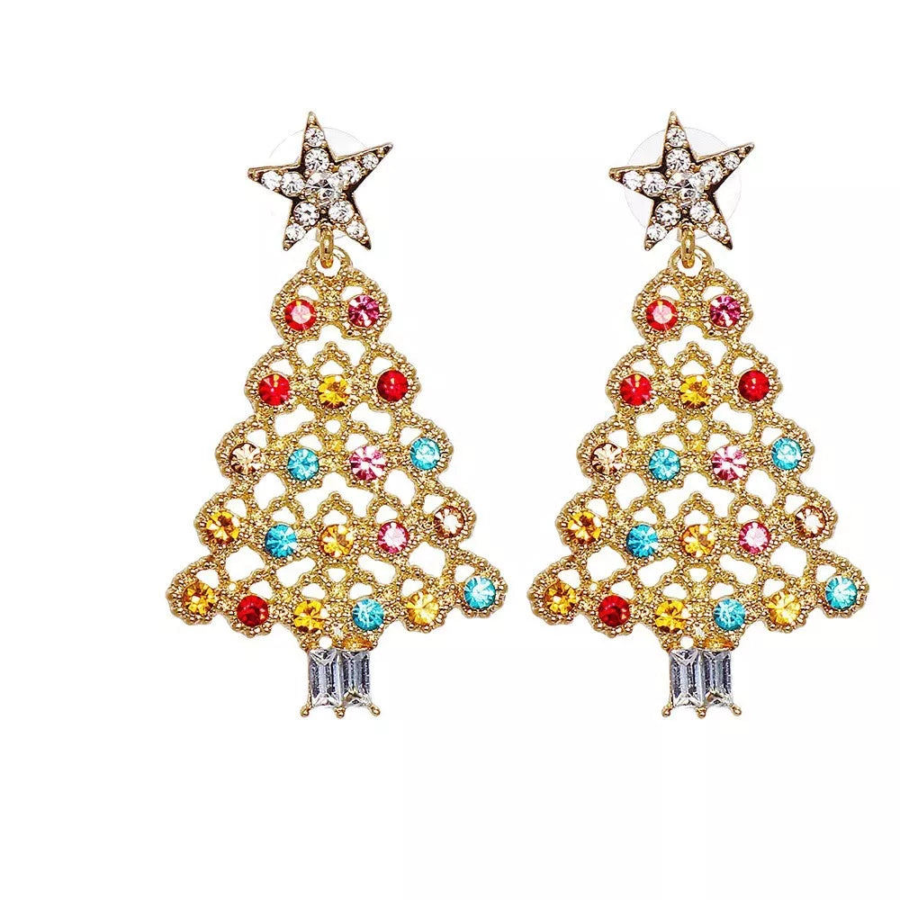 Christmas tree dangle earrings with zircon, view 5
