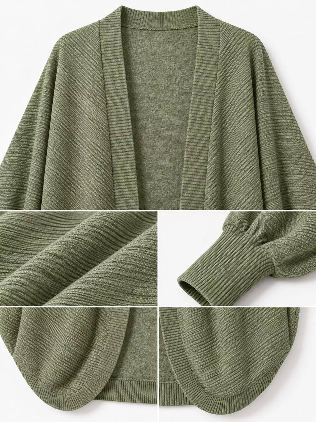 Open-front ribbed batwing sleeve cardigan, view 43