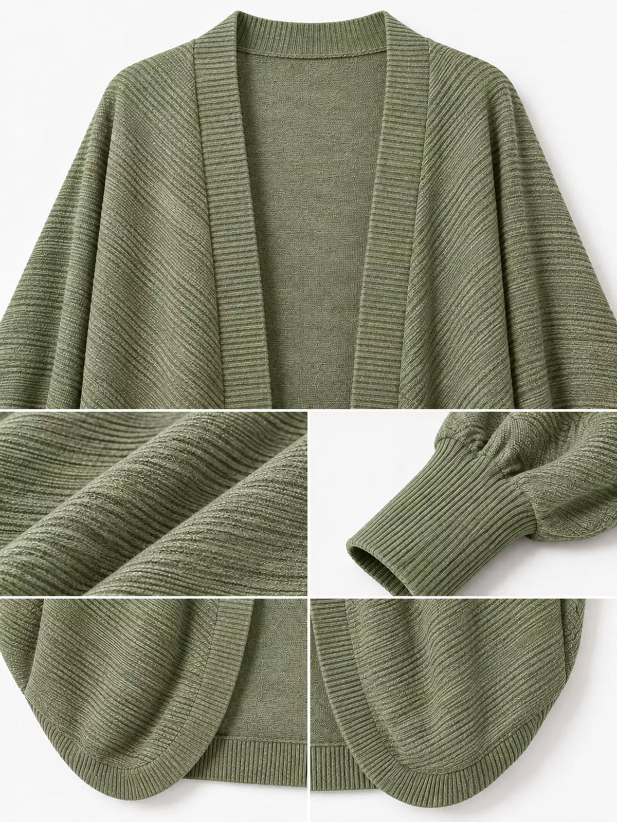 Open-front ribbed batwing sleeve cardigan, view 43