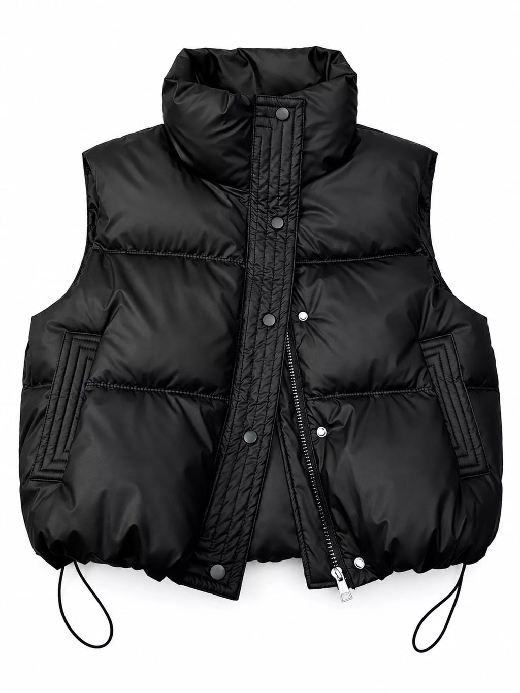 Drawstring snap button puffer vest, view 2