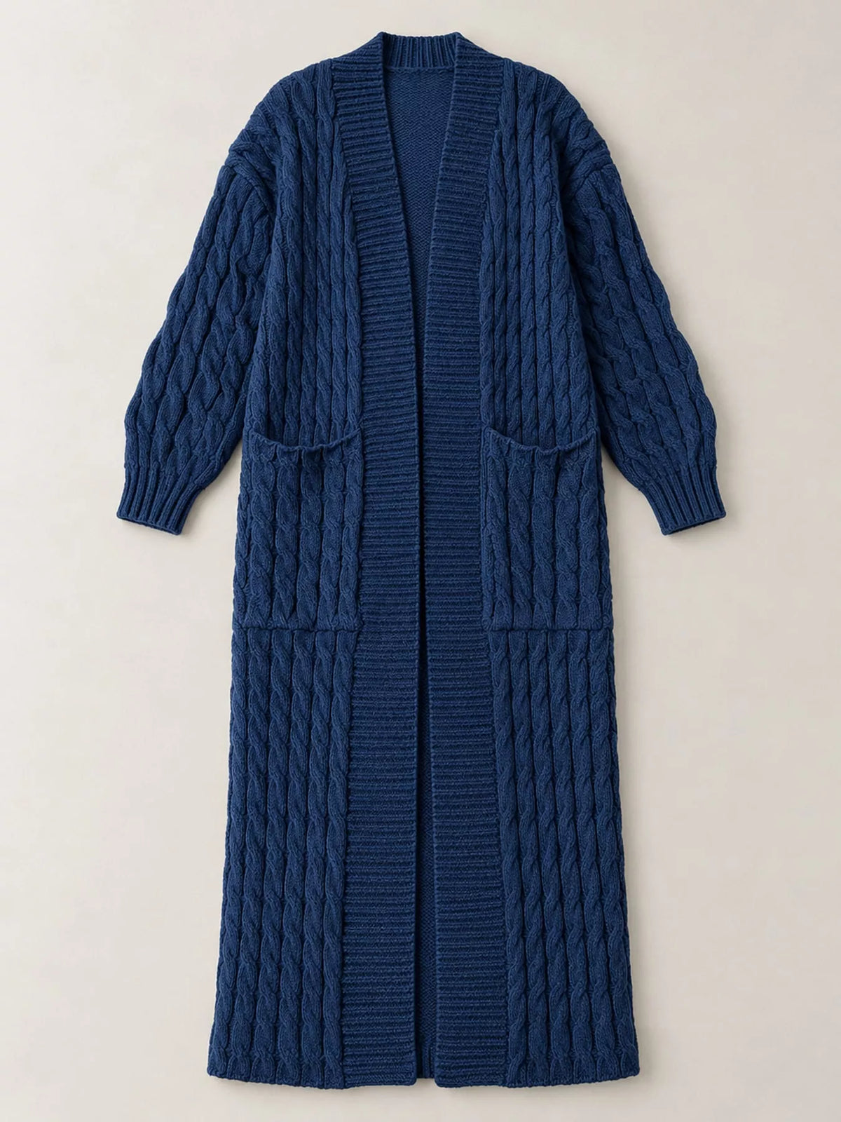 Cable knit longline open-front cardigan, view 30