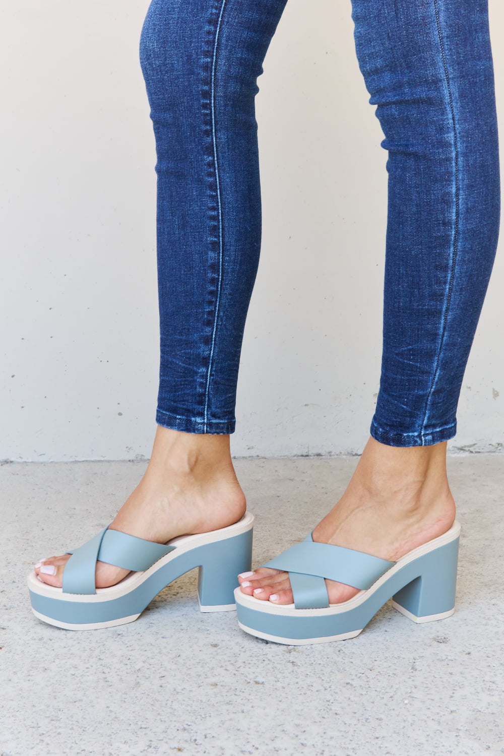 Weeboo Cherish The Moments contrast platform sandals in Misty Blue with chunky soles and adjustable straps, trendy and stylish.