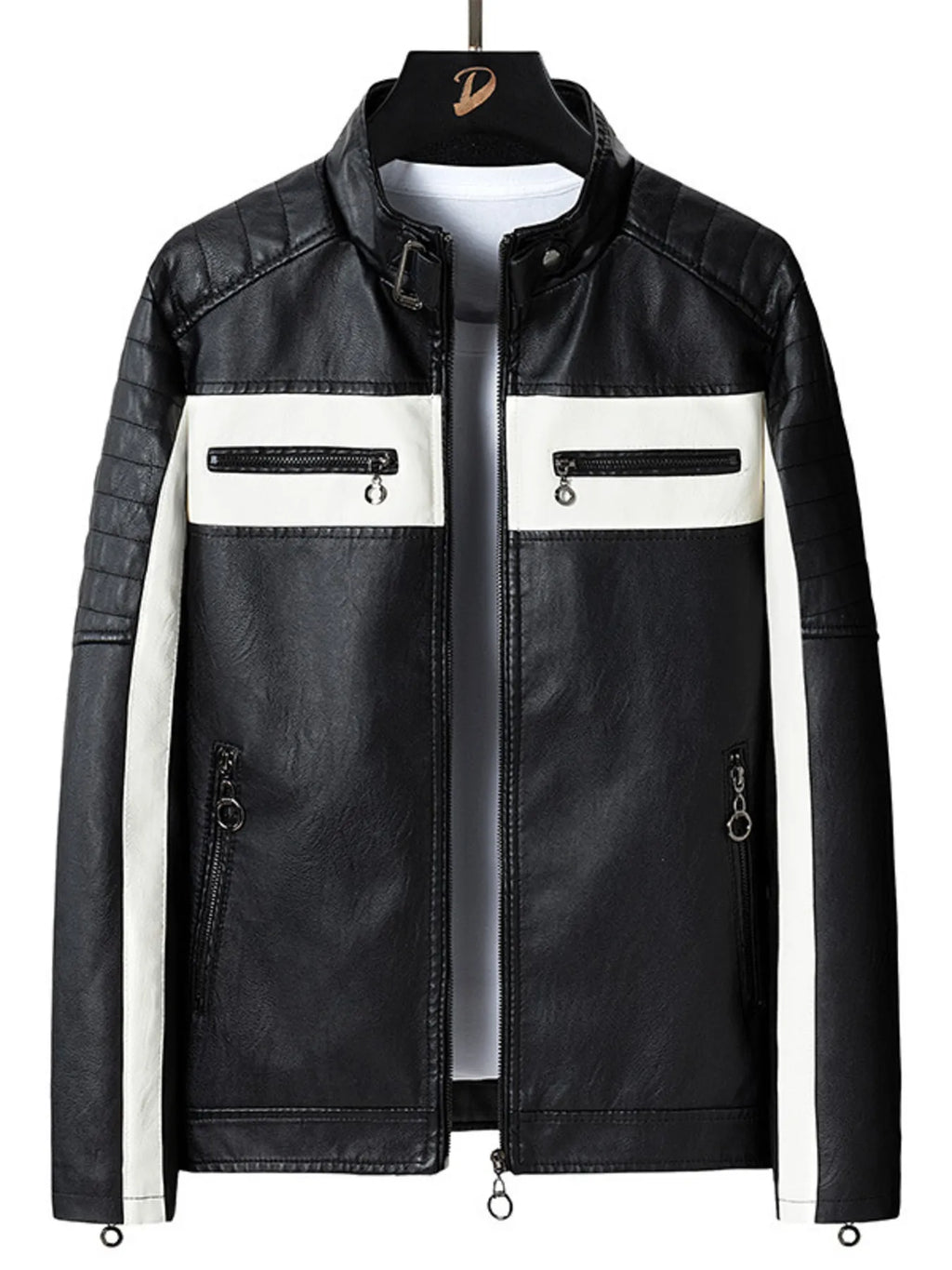 Men's plus size contrast faux leather zip-up jacket