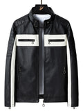 Men's plus size contrast faux leather zip-up jacket