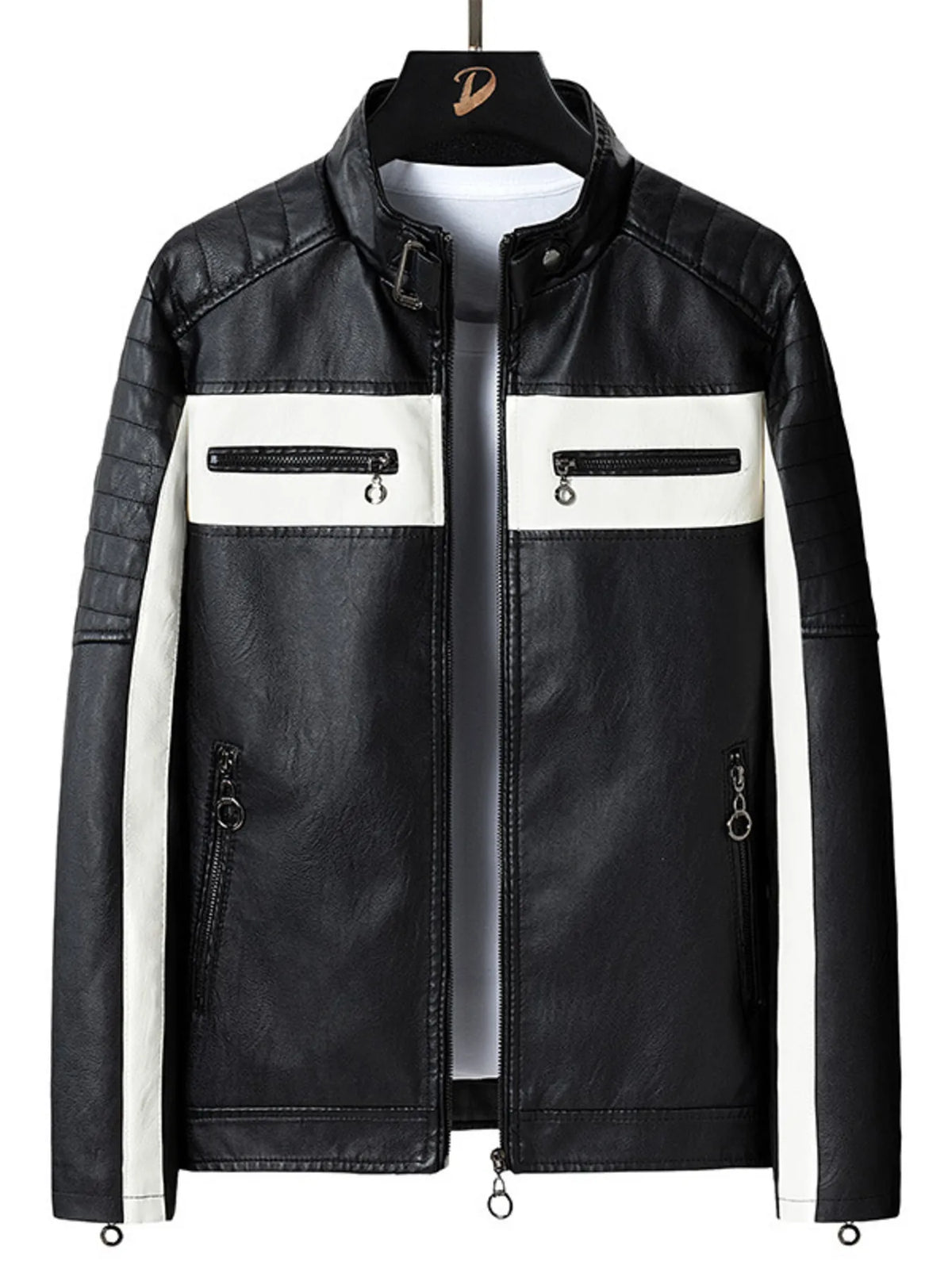 Men's plus size contrast faux leather zip-up jacket