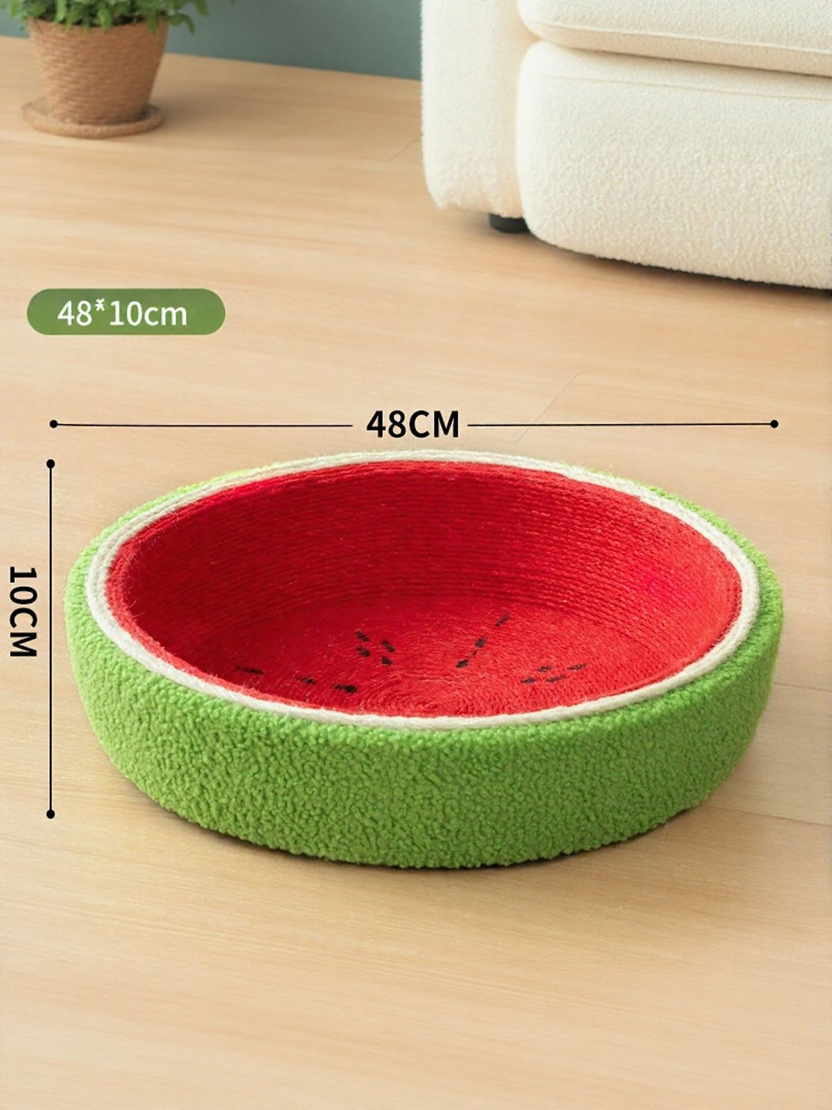 Watermelon-shaped cat scratching post nest from Trendsi, featuring soft fabric and a cozy resting area for cats.
