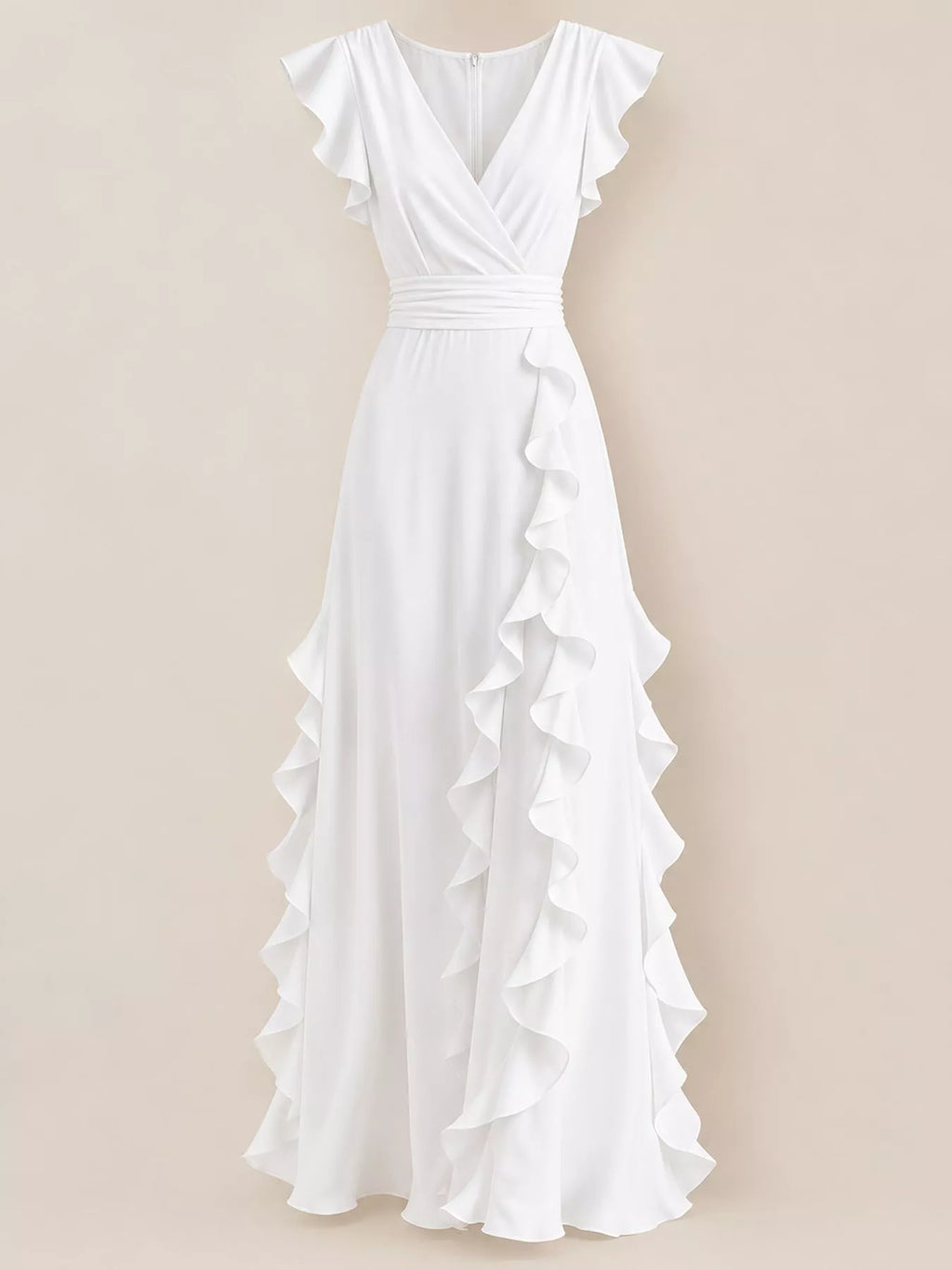 Sleeveless maxi dress with ruffled surplice neckline in flowing fabric, stylish design by Trendsi.