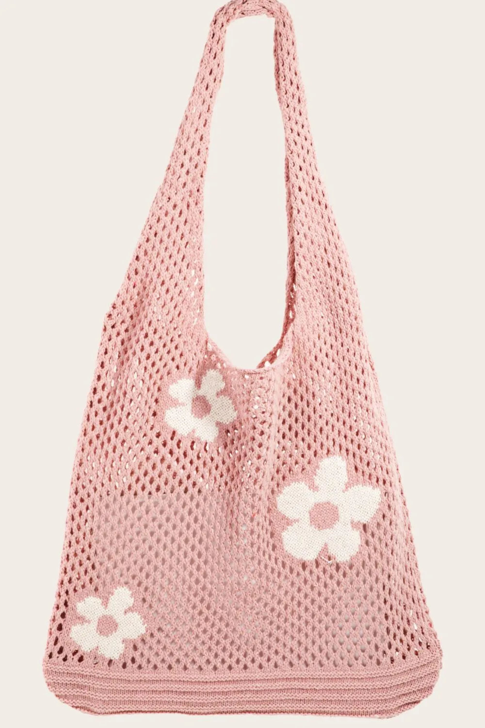 Fame Flower knitted shoulder bag by Trendsi featuring colorful floral pattern, soft knit texture, and adjustable shoulder strap.