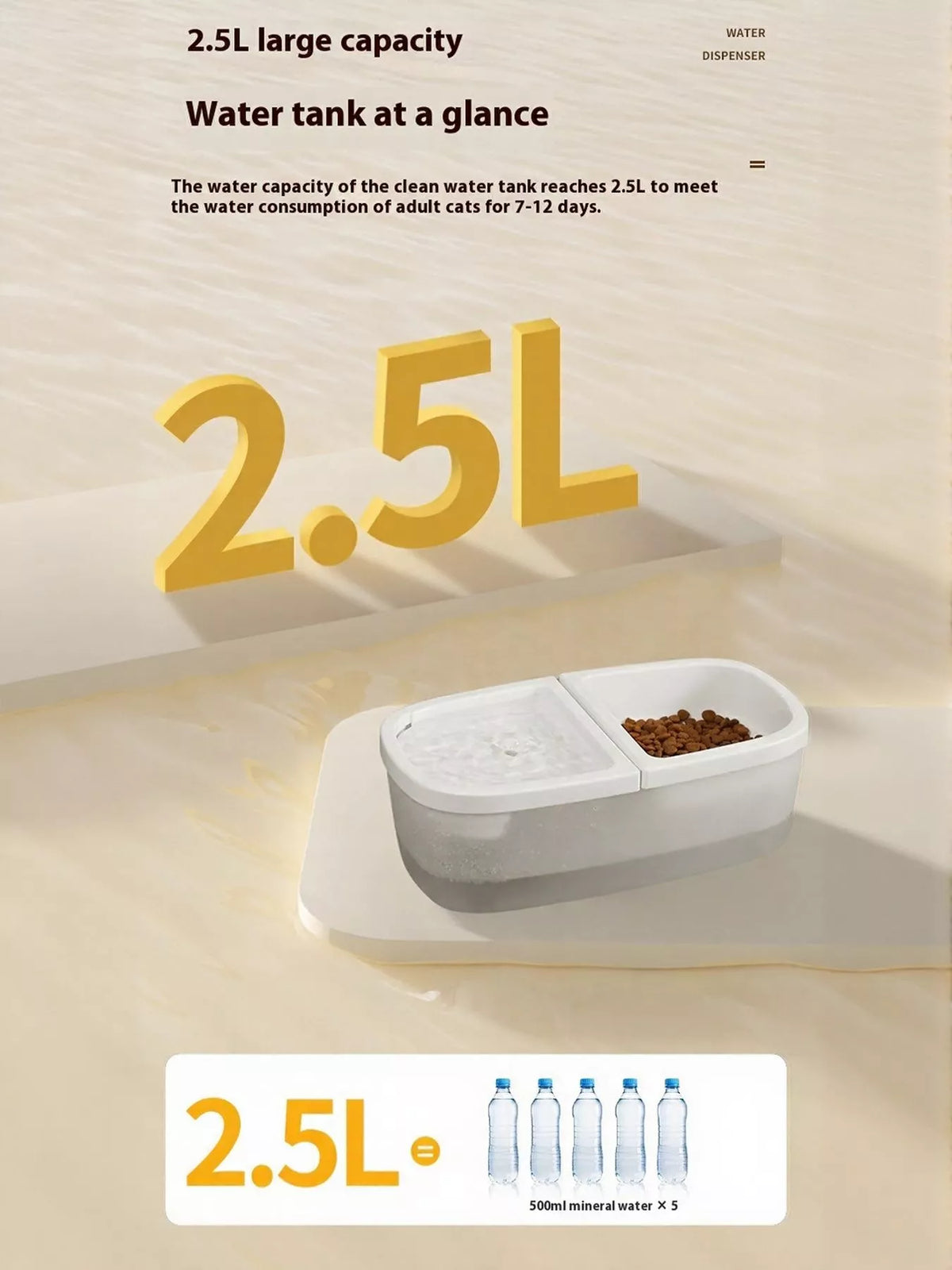 Trendsi 2-in-1 automatic water dispenser and food bowl for pets, with a sleek design and accessible water and food compartments.