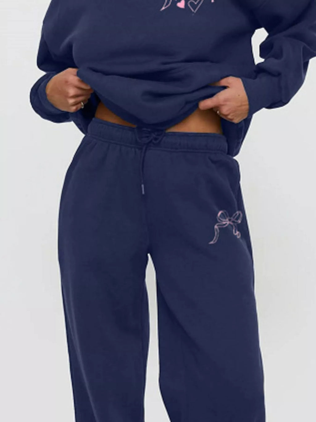 Bow and heart drop shoulder hoodie and pants set, view 6