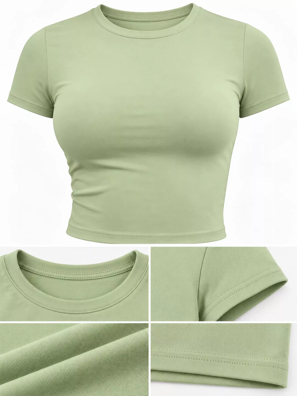 Slim fit basic crew neck short sleeve crop T-shirt from Trendsi, shown in white fabric with a classic crew neckline.
