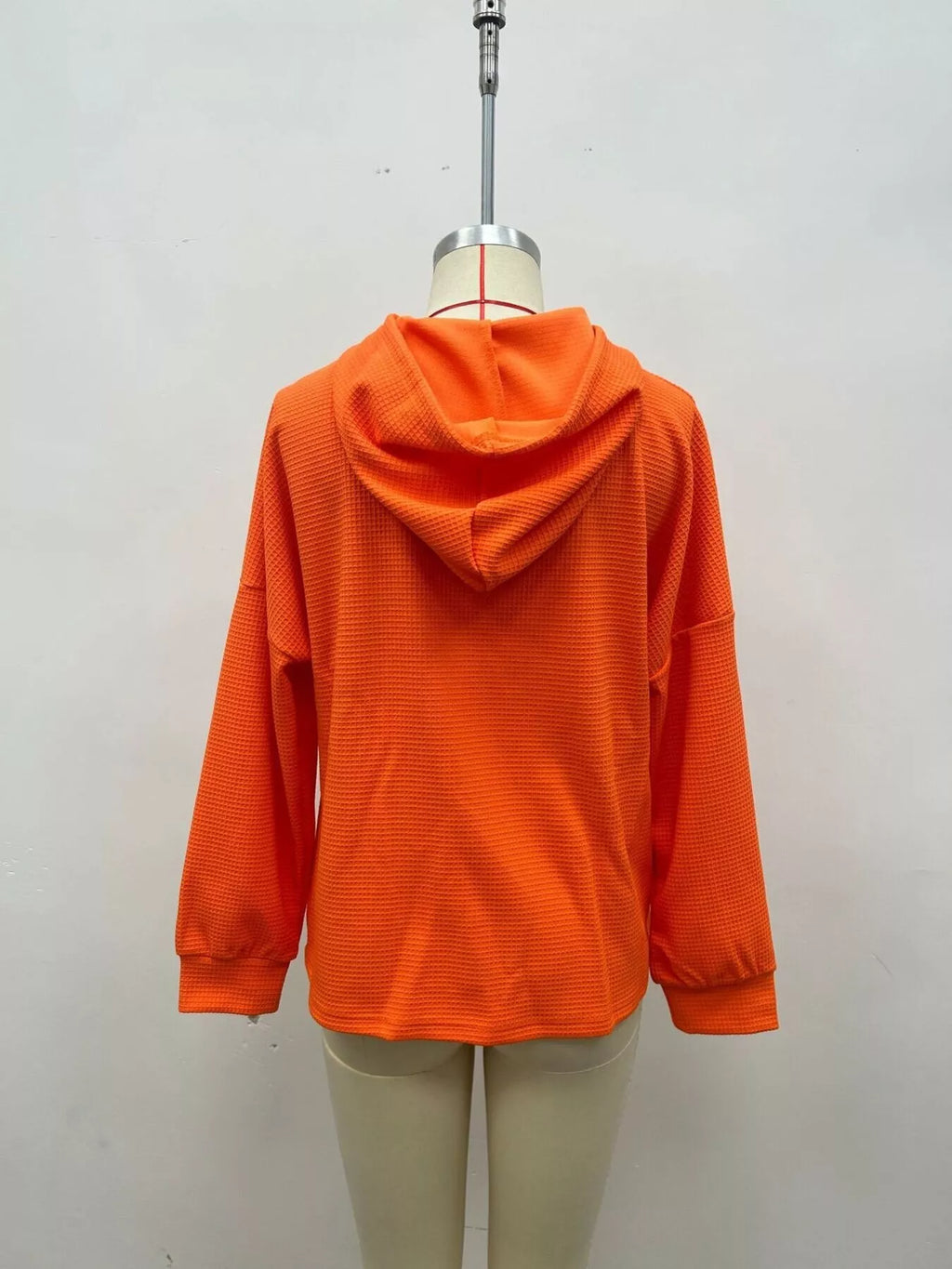 Plus size waffle knit long sleeve drawstring hoodie, view 3