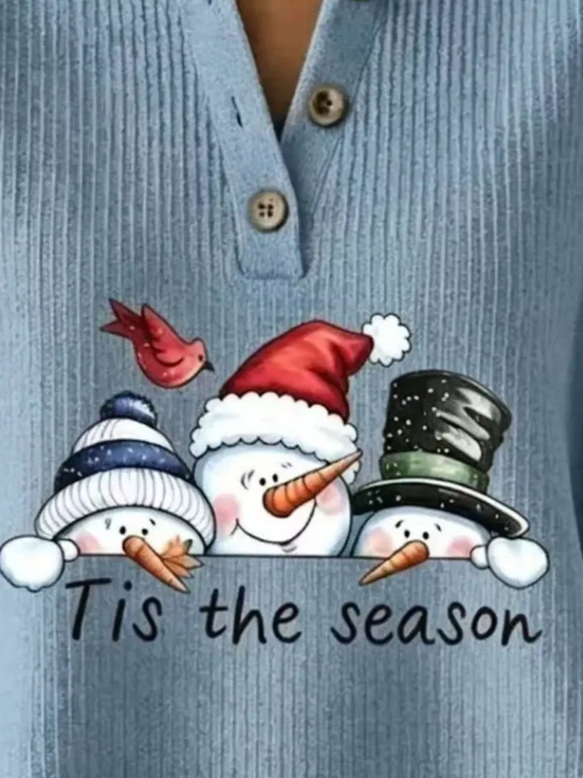 Christmas snowman graphic ribbed henley sweatshirt, view 12