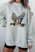 Gray oversized mock neck sweatshirt with western mallard duck print
