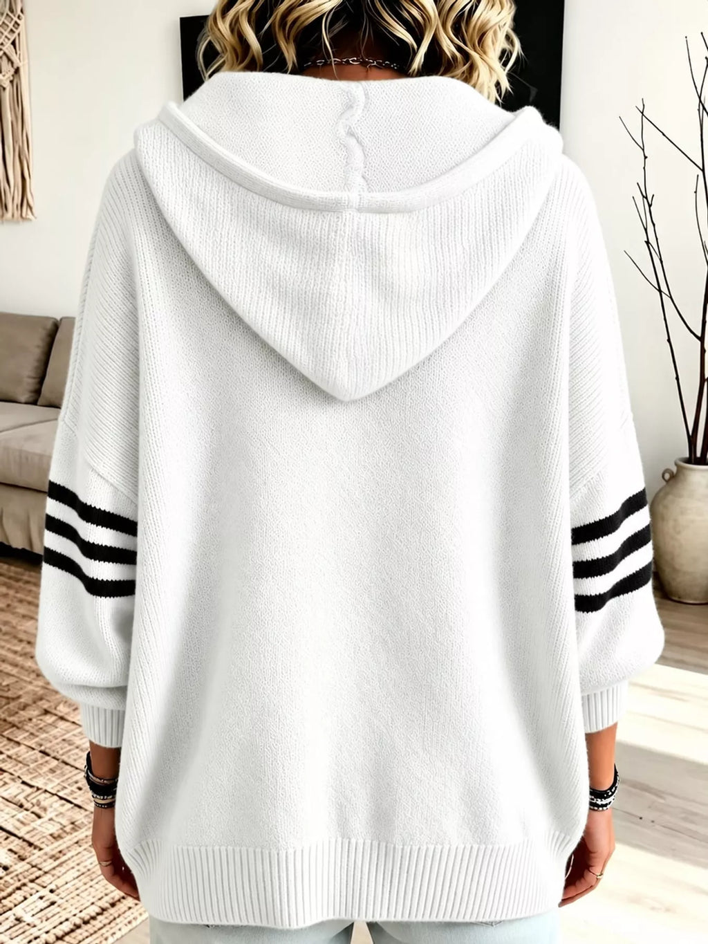 Plus size hooded zip-up knit cardigan, view 16