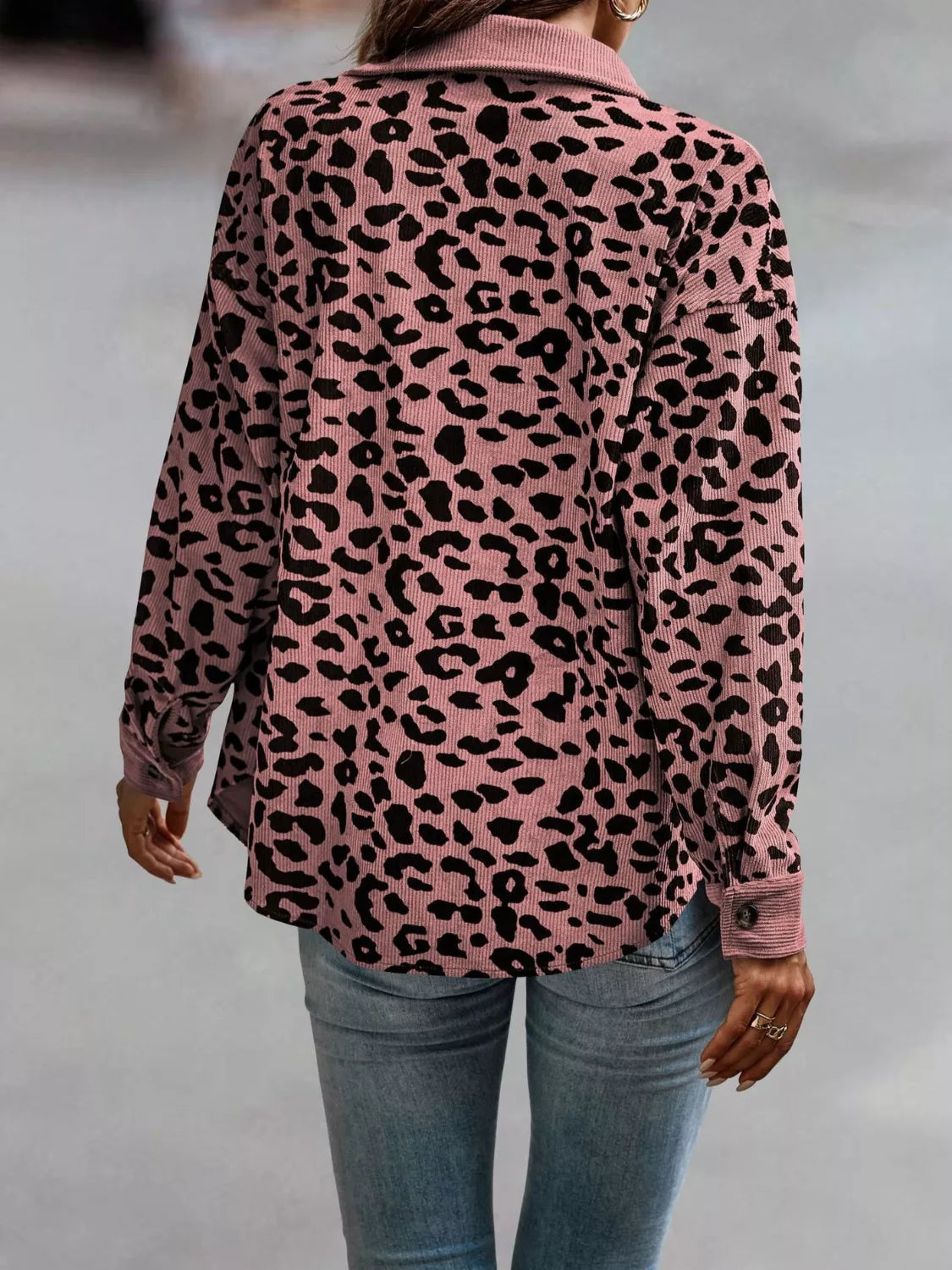 Plus size leopard print button-down jacket, view 27