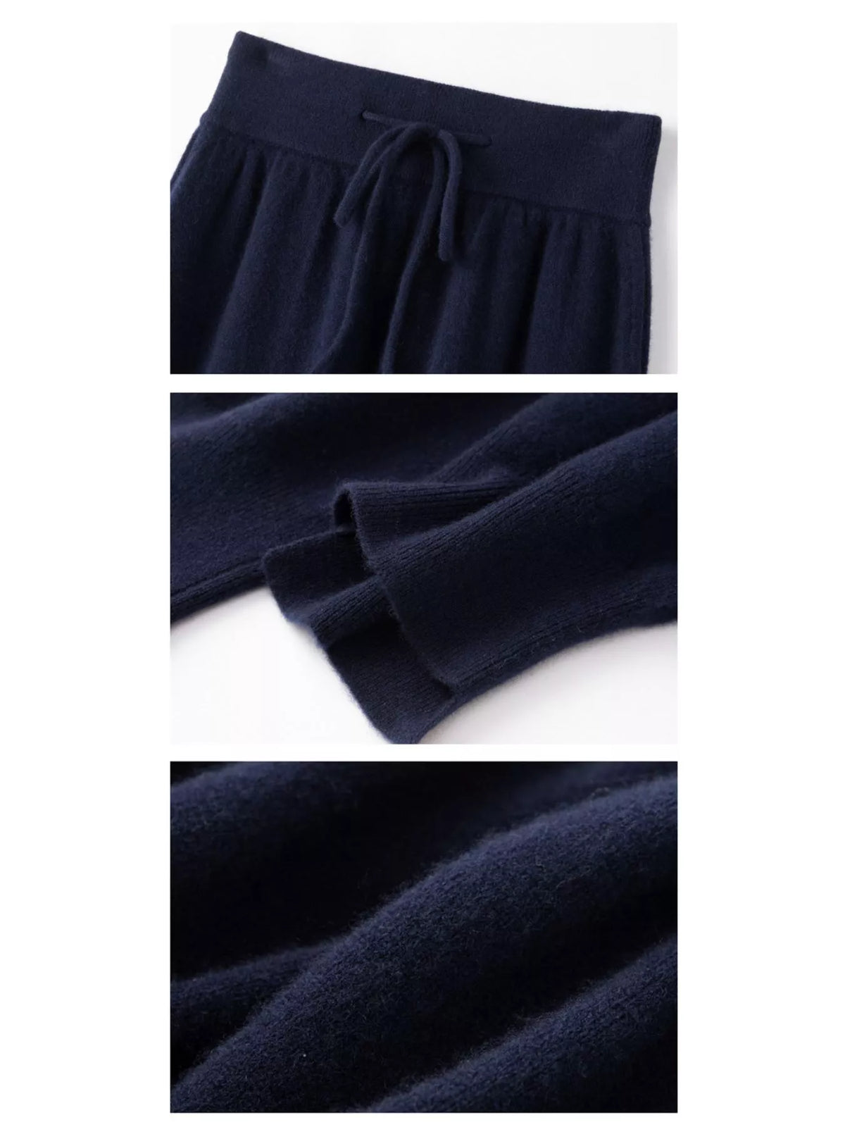 High-waisted drawstring wool sweater pants, view 3