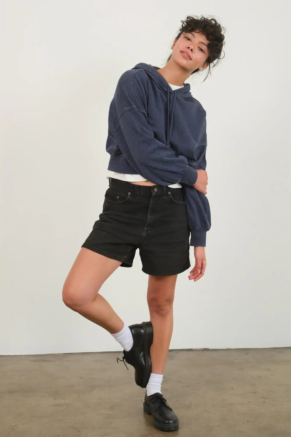 Trendsi HYFVE drop shoulder cropped hoodie in soft fabric with a relaxed fit and stylish drop shoulder design.