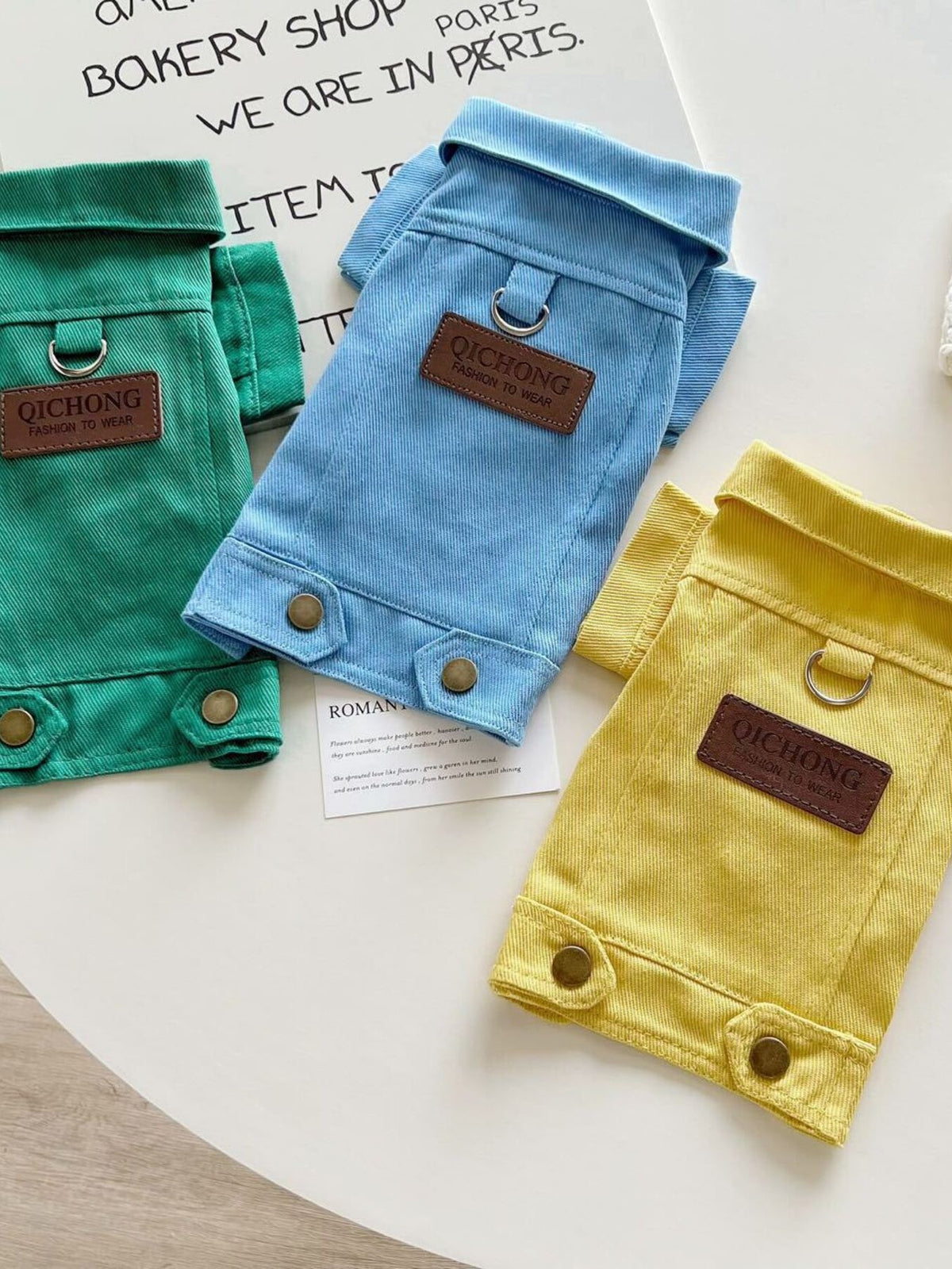 Blue denim pet jacket from Trendsi featuring a stylish design, perfect for small dogs or cats to stay warm and fashionable.