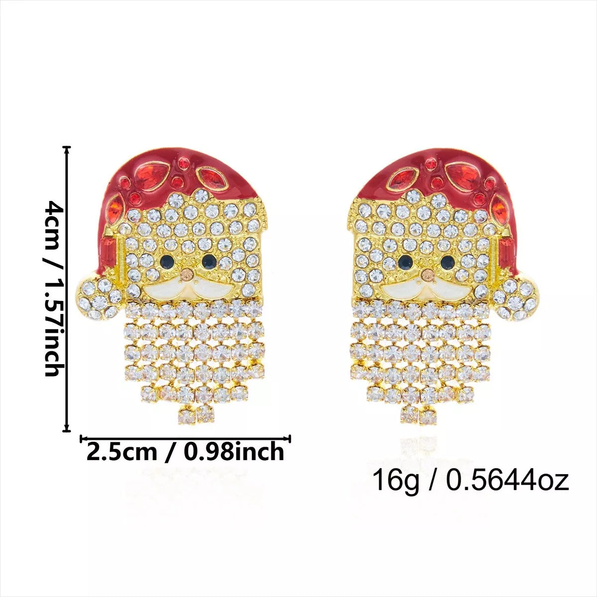 Santa Claus rhinestone and pearl tassel dangle earrings, view 7