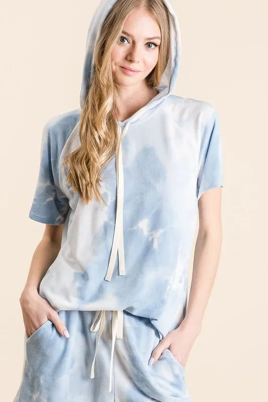 Blue tie-dye French terry hoodie and bottoms set