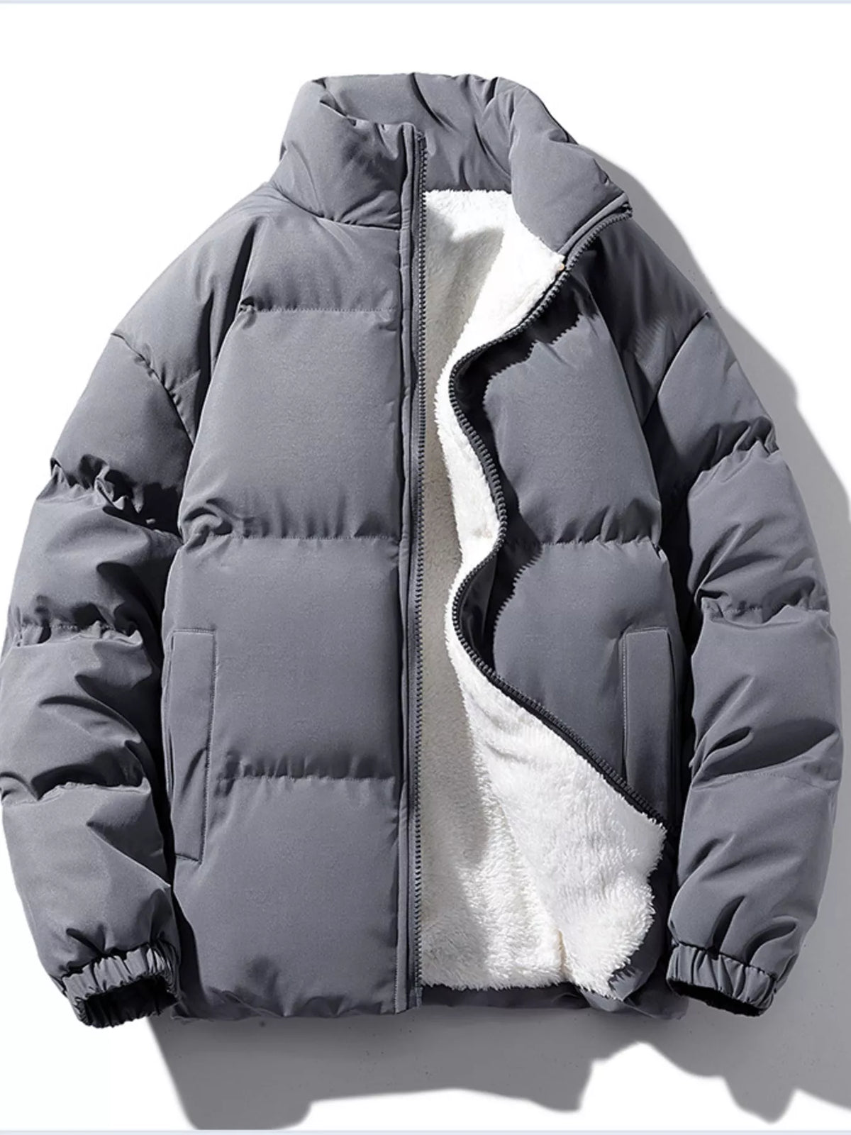 Men's plus size sherpa-lined zip-up puffer jacket