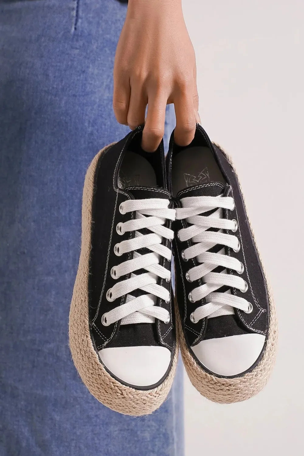 Beast Fashion lace-up woven espadrille sole sneakers by Trendsi featuring woven fabric and casual sneaker design