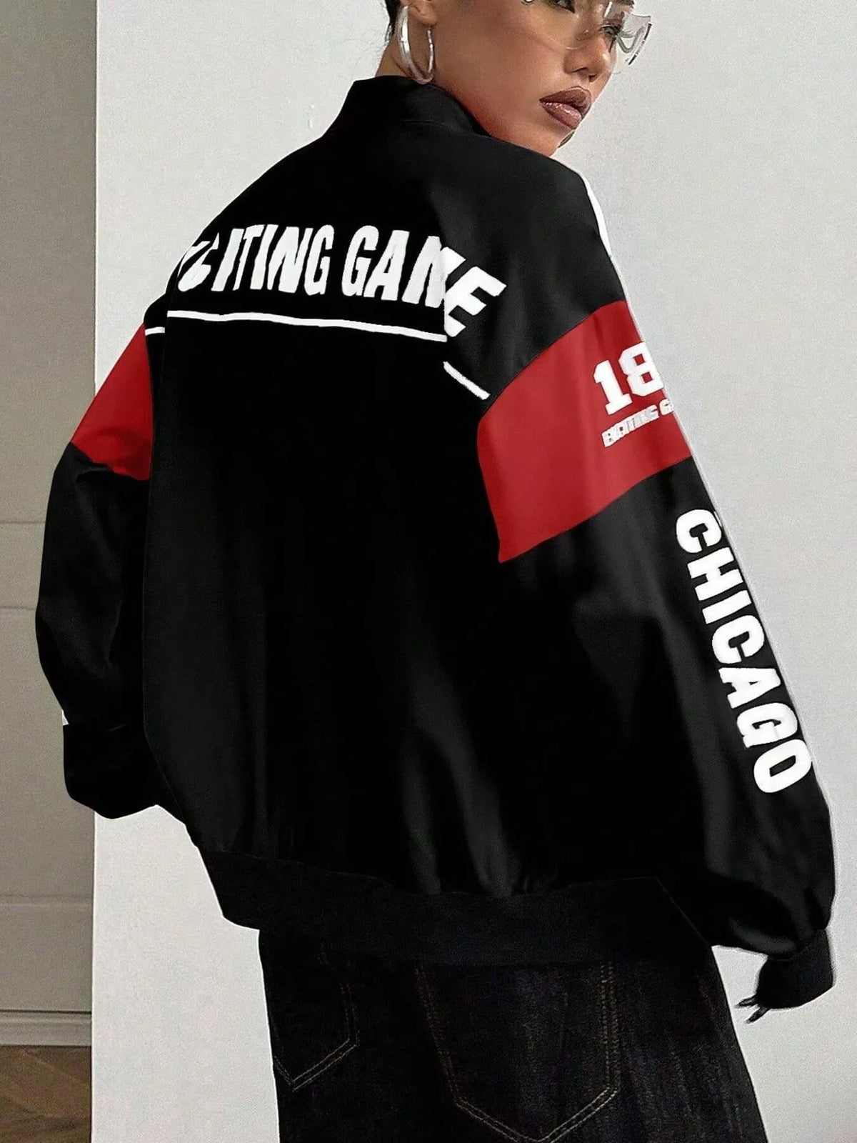 Letter print zip-up jacket, view 4