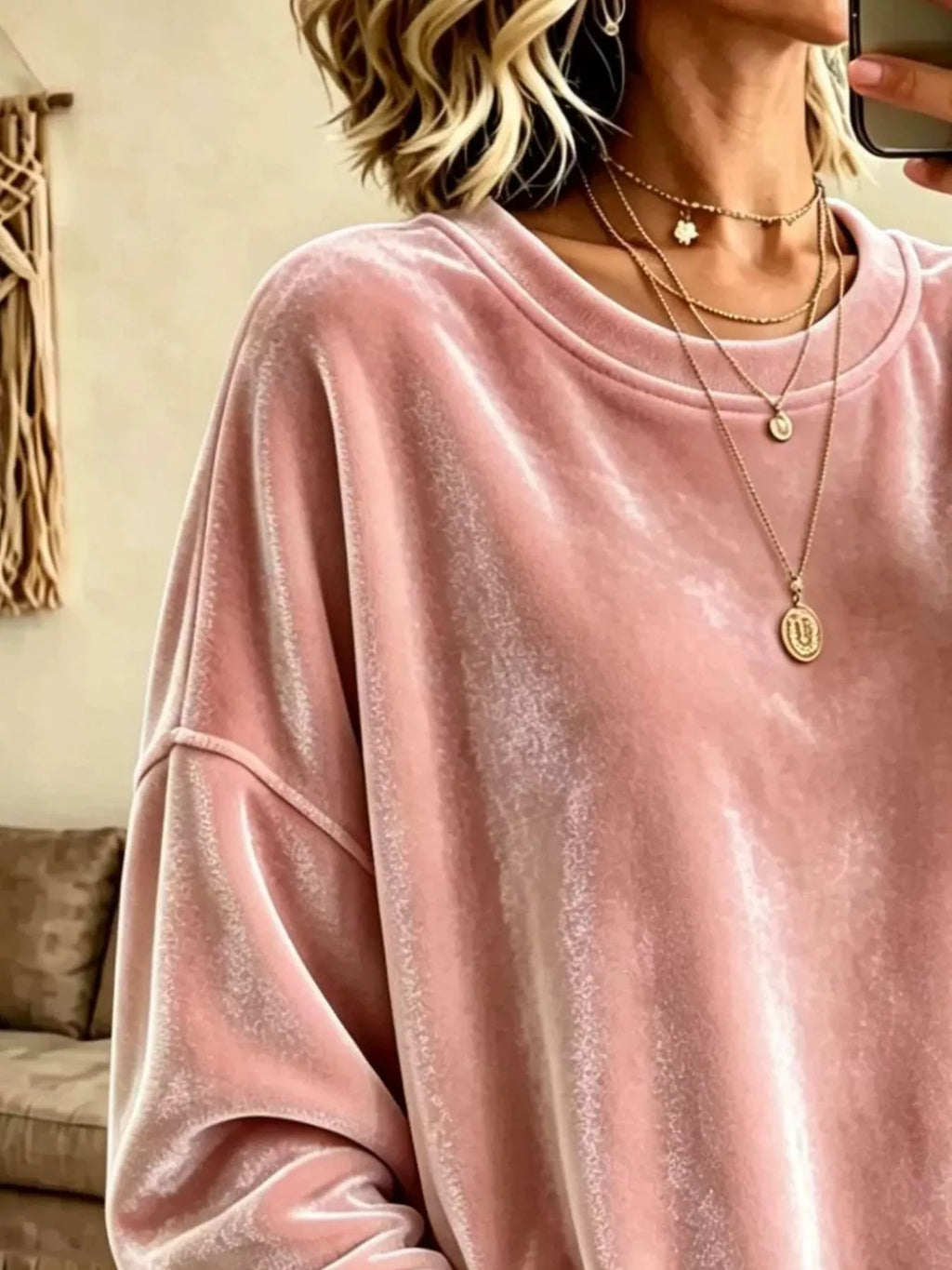 Loose fit velvet drop shoulder sweatshirt, view 6