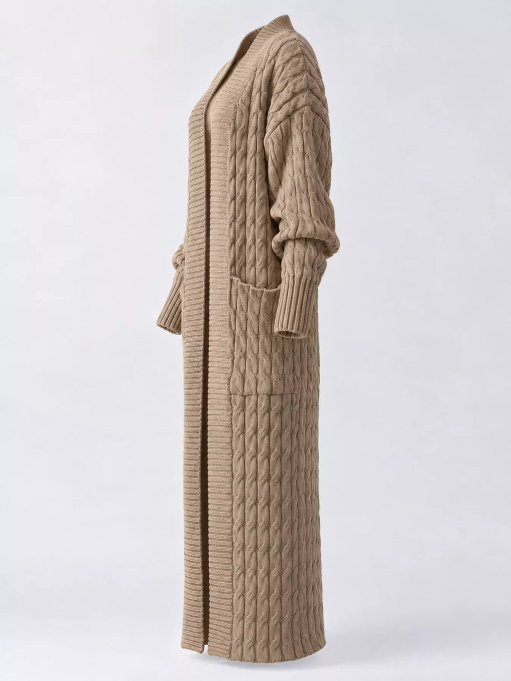 Cable knit longline open-front cardigan, view 37
