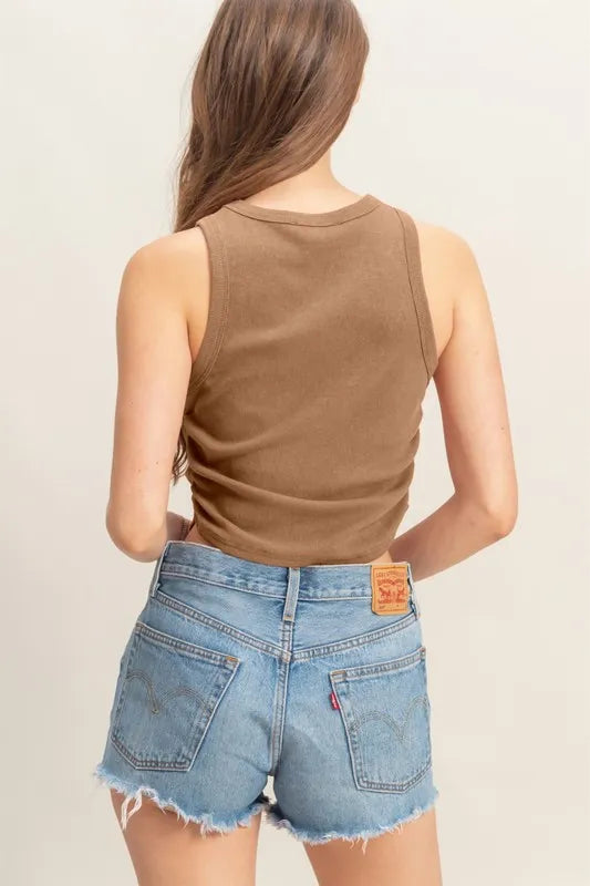 Trendsi HYFVE Mineral Wash Rib Knit Tank top in soft, textured fabric, featuring a sleeveless design and ribbed detailing.