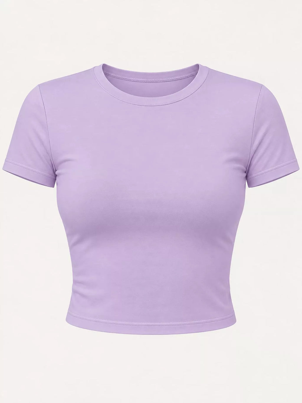 Slim fit basic crew neck short sleeve crop T-shirt by Trendsi, featuring a classic design in a close-up view.