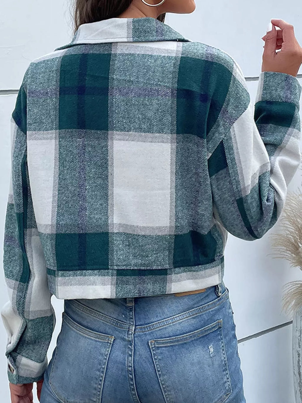 Plaid button-front cropped jacket, view 23
