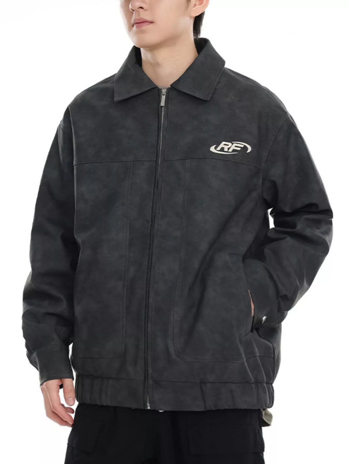 Men's plus size washed zip-up jacket
